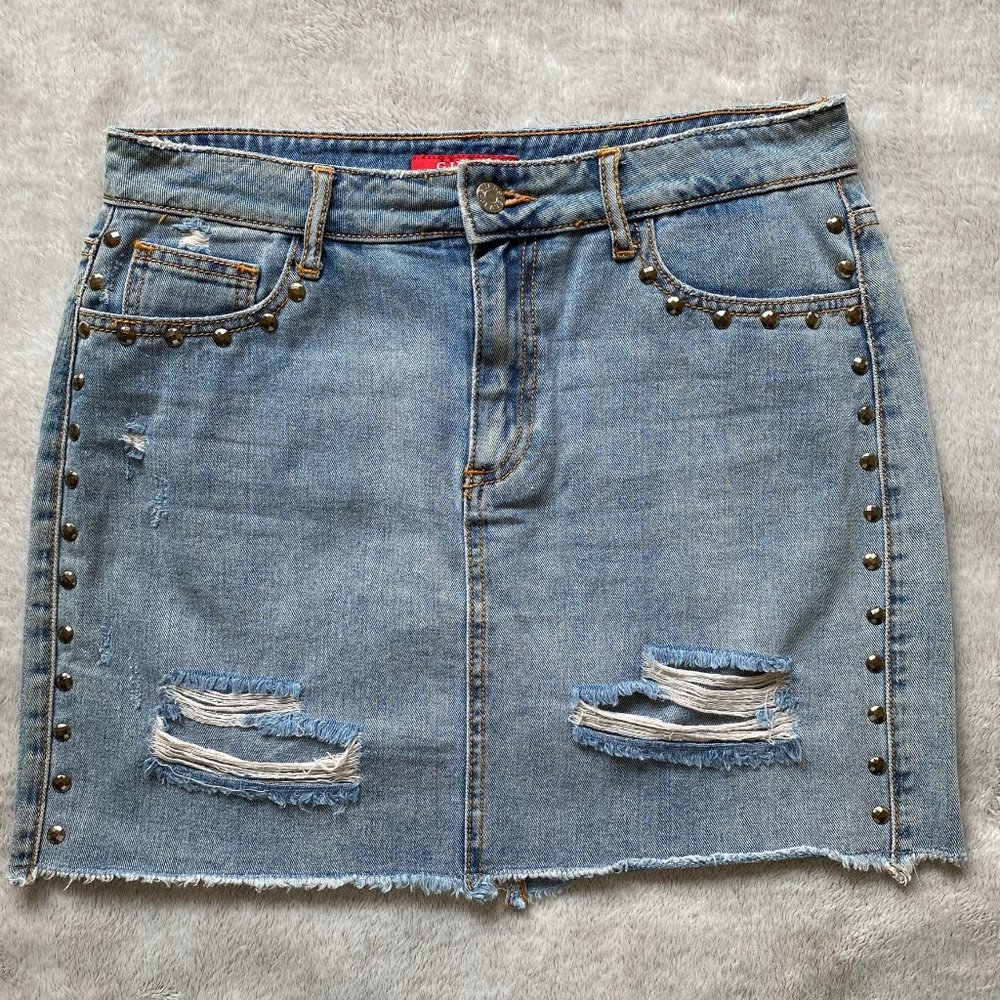 Guess Denim Mini Skirt with Distressed Detail